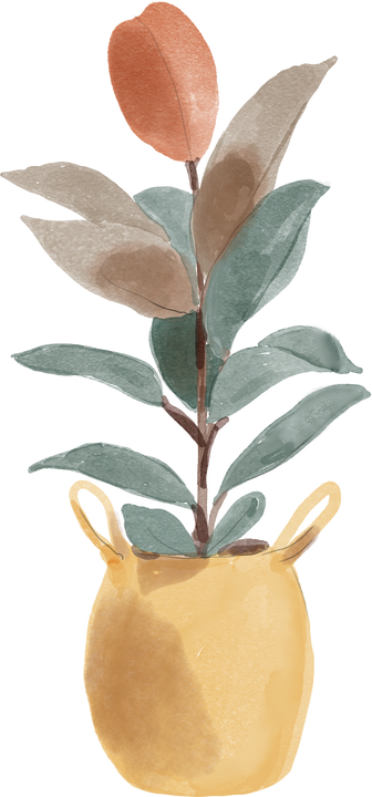 Watercolor Boho Potted Rubber Plant